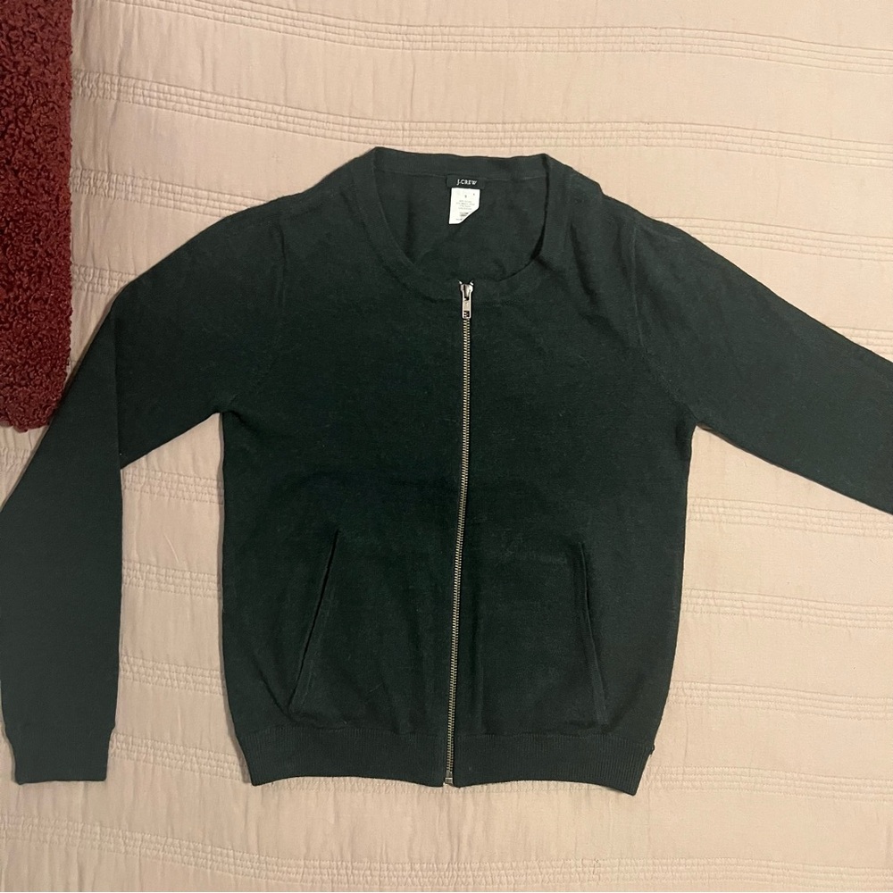 J. Crew Dark Forest Green Knit Full Zip Sweater